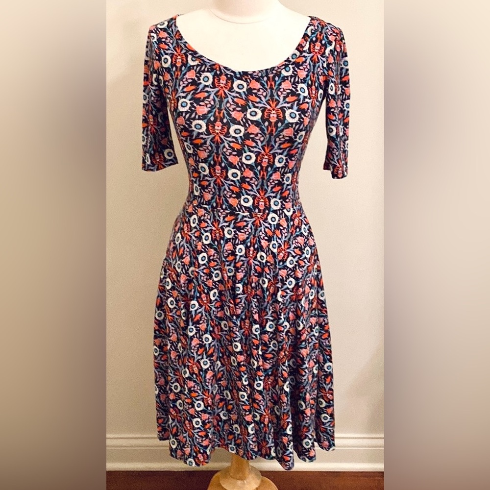 LuLaRoe Nicole Black Purple Moody Floral XS Dark Cottagecore Boho Skater Dress